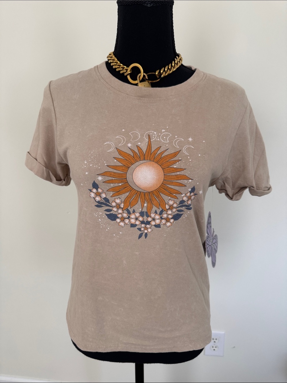NWT Vibe N’ Women's Taupe Sunflower Graphic Tee XS